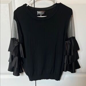 Elegant Black Blouse with Ruffled Sheer Sleeves